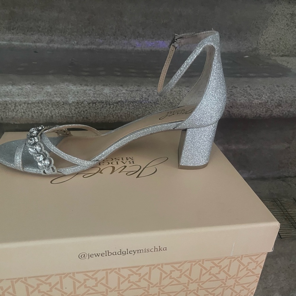 Brand new never worn size 11sikver evening block ankle shoe